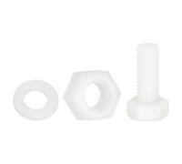 sourcing map 300 Pcs/100 Sets Nylon Hex Bolts, M8 x 20mm Plastic Full Threaded Hex Head Screws Bolts and Nuts with Flat Washers for Machinery Electronics Industrial Accessories, White