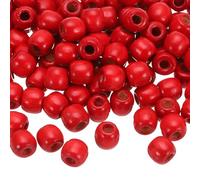 sourcing map 300 Pcs Large Hole Wooden Beads Hair Braid Beads, Unfinished Natural Barrel Wood Spacer Beads for Crafts Hair DIY Macrame Jewelry Making, Red (12 x 11mm, 5mm Hole)
