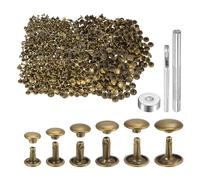 sourcing map 300 Sets Leather Rivets 6 Size Metal Double Cap Rivet Snaps Studs Fasteners with 3pcs Setting Tools Rivets for Leather Craft DIY Repair Decoration, Bronze