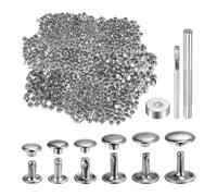 sourcing map 300 Sets Leather Rivets 6 Size Metal Double Cap Rivet Snaps Studs Fasteners with 3pcs Setting Tools Rivets for Leather Craft DIY Repair Decoration, Silver Tone