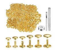 sourcing map 300 Sets Leather Rivets 6 Size Metal Double Cap Rivet Snaps Studs Fasteners with 3pcs Setting Tools Rivets for Leather Craft DIY Repair Decoration, Gold Tone