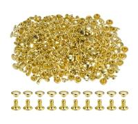 sourcing map 300 Sets Leather Rivets 6 x 6mm Metal Double Cap Rivet Snaps Studs Fasteners Rivets for Leather Craft DIY Repair Decoration, Gold Tone