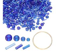 sourcing map 3000pcs Glass Seed Beads, 1.5-4.5mm Small Embroidery Bugle Beads Assorted Tube Bead Loose Kit for Jewelry Making DIY Craft Beading Bracelets Necklace Earring (Cobalt Blue)