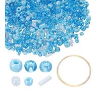 sourcing map 3000pcs Glass Seed Beads, 1.5-4.5mm Small Embroidery Bugle Beads Assorted Tube Bead Loose Kit for Jewelry Making DIY Craft Beading Bracelets Necklace Earring (Blue)