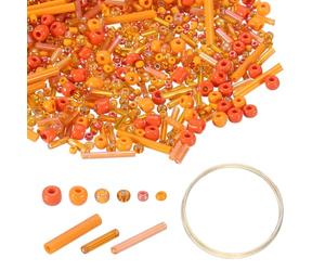 sourcing map 3000pcs Glass Seed Beads, 1.5-4.5mm Small Embroidery Bugle Beads Assorted Tube Bead Loose Kit for Jewelry Making DIY Craft Beading Bracelets Necklace Earring (Orange)