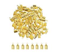 sourcing map 300Pcs Cord End Caps, 4.2mm End Caps Barrel Beads Kumihimo End Caps Iron for Leather Ribbon Clamp Clasp Jewelry Making Necklace Cord DIY Craft (Gold)