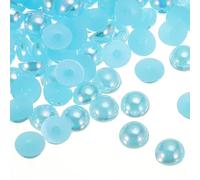 sourcing map 300pcs Flatback Pearls 10mm ABS Plastic Half Round Dome Imitation Pearls Craft Beads for DIY Craft Shoes Decorations Clothes Wedding Christmas Photo Frames, Lake Blue