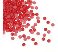 sourcing map 300pcs Flatback Pearls 4mm ABS Plastic Half Round Dome Imitation Pearls Craft Beads for DIY Craft Shoes Decorations Clothes Wedding Christmas Photo Frames, Red