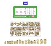sourcing map 300Pcs M2 M3 M4 M5 M6 Knurled Insert Nuts, Brass Knurled Threaded Embedment Nuts 3D Printing Brass Nuts for 3D Printing Parts Laptop Automotive Plastic Shell