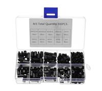 sourcing map 300pcs M3 Male Female Nylon Hex Spacer Standoffs Screws Nuts Assortment Kit for PCB Motherboard, Black