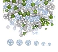 sourcing map 300Pcs Mixed Pearl Beads, 3-8mm Round Loose Crafts Beads with Hole, Plastic Bulk Decoration Spacer for Vase Fillers, Table Scatters, Blue/Dark Green/White
