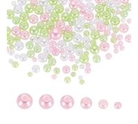 sourcing map 300Pcs Mixed Pearl Beads, 3-8mm Round Loose Crafts Beads with Hole, Plastic Bulk Decoration Spacer for Vase Fillers, Table Scatters, Green/Pink/White