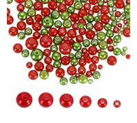 sourcing map 300Pcs Mixed Pearl Beads, 3-8mm Round Loose Crafts Beads with Hole, Plastic Bulk Decoration Spacer for Vase Fillers, Table Scatters, Green/Red