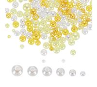 sourcing map 300Pcs Mixed Pearl Beads, 3-8mm Round Loose Crafts Beads with Hole, Plastic Bulk Decoration Spacer for Vase Fillers, Table Scatters, Mixed Golden