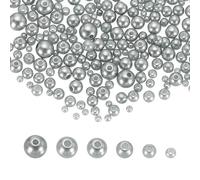 sourcing map 300Pcs Mixed Pearl Beads, 3-8mm Round Loose Crafts Beads with Hole, Plastic Bulk Decoration Spacer for Vase Fillers, Table Scatters, Silver Gray