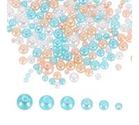 sourcing map 300Pcs Mixed Pearl Beads, 3-8mm Round Loose Crafts Beads with Hole, Plastic Bulk Decoration Spacer for Vase Fillers, Table Scatters, Orange/Blue/White
