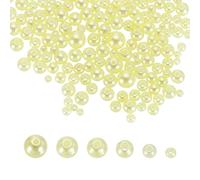 sourcing map 300Pcs Mixed Pearl Beads, 3-8mm Round Loose Crafts Beads with Hole, Plastic Bulk Decoration Spacer for Vase Fillers, Table Scatters, Light Yellow