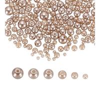 sourcing map 300Pcs Mixed Pearl Beads, 3-8mm Round Loose Crafts Beads with Hole, Plastic Bulk Decoration Spacer for Vase Fillers, Table Scatters, Light Brown