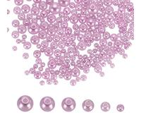 sourcing map 300Pcs Mixed Pearl Beads, 3-8mm Round Loose Crafts Beads with Hole, Plastic Bulk Decoration Spacer for Vase Fillers, Table Scatters, Light Purple