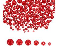 sourcing map 300Pcs Mixed Pearl Beads, 3-8mm Round Loose Crafts Beads with Hole, Plastic Bulk Decoration Spacer for Vase Fillers, Table Scatters, Dark Red