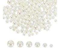 sourcing map 300Pcs Mixed Pearl Beads, 3-8mm Round Loose Crafts Beads with Hole, Plastic Bulk Decoration Spacer for Vase Fillers, Table Scatters, Beige