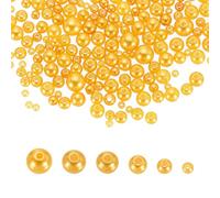 sourcing map 300Pcs Mixed Pearl Beads, 3-8mm Round Loose Crafts Beads with Hole, Plastic Bulk Decoration Spacer for Vase Fillers, Table Scatters, Golden