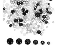 sourcing map 300Pcs Mixed Pearl Beads, 3-8mm Round Loose Crafts Beads with Hole, Plastic Bulk Decoration Spacer for Vase Fillers, Table Scatters, Black/Gray/White