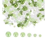 sourcing map 300Pcs Mixed Pearl Beads, 3-8mm Round Loose Crafts Beads with Hole, Plastic Bulk Decoration Spacer for Vase Fillers, Table Scatters, Mixed Green