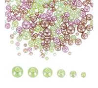 sourcing map 300Pcs Mixed Pearl Beads, 3-8mm Round Loose Crafts Beads with Hole, Plastic Bulk Decoration Spacer for Vase Fillers, Table Scatters, Purple/Green/Coffe