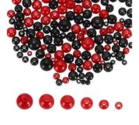 sourcing map 300Pcs Mixed Pearl Beads, 3-8mm Round Loose Crafts Beads with Hole, Plastic Bulk Decoration Spacer for Vase Fillers, Table Scatters, Black/Red