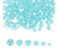 sourcing map 300Pcs Mixed Pearl Beads, 3-8mm Round Loose Crafts Beads with Hole, Plastic Bulk Decoration Spacer for Vase Fillers, Table Scatters, Water Blue