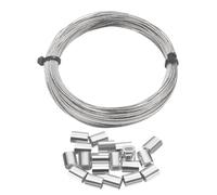 sourcing map 304 Stainless Steel Cable Wire Rope Kit 50FT (15M) Long 1/48" (0.6mm) Dia 7x7 Strand Core with 20pcs Loop Sleeve for Deck Railing System Outdoor Hanging Kit Garden Fence