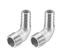 sourcing map 304 Stainless Steel Hose Barb Fitting Elbow, 15mm Barbed x G1/2 Male Pipe Connector Adapter for Water Fuel Air, Pack of 2