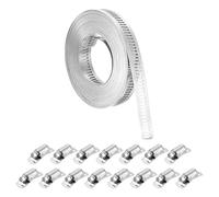 sourcing map 304 Stainless Steel Hose Clamps, Cut-to-Fit 19.7 ft Metal Strap + 15 Stronger Fasteners Kit, Adjustable Worm Gear Band Hose Clamps for DIY Intercooler Pipe Plumbing Tube Fuel Line