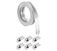 sourcing map 304 Stainless Steel Hose Clamps, Cut-to-Fit 9.8 ft Metal Strap + 6 Stronger Fasteners Kit, Adjustable Worm Gear Band Hose Clamps for DIY Intercooler Pipe Plumbing Tube Fuel Line