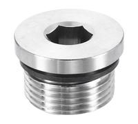 sourcing map 304 Stainless Steel Pipe Plug Fitting M27x2 Metric Male Thread Inner Hex Head Cap Hexagonal Head Bung Plugs Fittings with Seal Ring for Air Water Oil Gas Tube