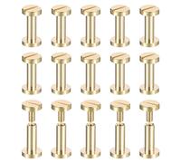 sourcing map 30Pack Brass Chicago Screws, 11x8mm Flat Head Screw Back Binding Post Nail Stud Rivets Fastener for DIY Leather Craft Belt Strap
