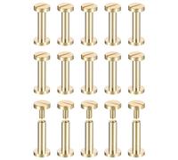 sourcing map 30Pack Brass Chicago Screws, 15x8mm Flat Head Screw Back Binding Post Nail Stud Rivets Fastener for DIY Leather Craft Belt Strap