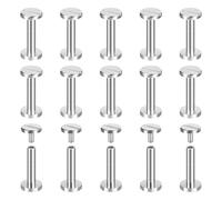sourcing map 30Pack Brass Chicago Screws, 18x10mm Flat Head Screw Back Binding Post Nail Stud Rivets Fastener for DIY Leather Craft Belt Strap Silver
