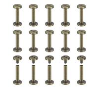 sourcing map 30Pack Brass Chicago Screws, 20x10mm Flat Head Screw Back Binding Post Nail Stud Rivets Fastener for DIY Leather Craft Belt Strap Bronze