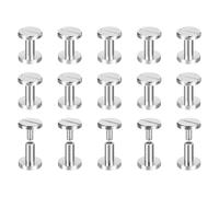 sourcing map 30Pack Brass Chicago Screws, 9x10mm Flat Head Screw Back Binding Post Nail Stud Rivets for DIY Leather Craft Belt Strap Silver