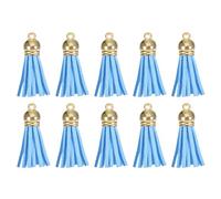 sourcing map 30Pcs 1.5 Inch Leather Tassels Keychain Charm with Gold Cap for Pendant Bracelet Jewelry Making DIY Craft Decoration, Blue