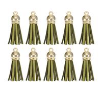 sourcing map 30Pcs 1.5 Inch Leather Tassels Keychain Charm with Gold Cap for Pendant Bracelet Jewelry Making DIY Craft Decoration, Olive Green