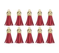 sourcing map 30Pcs 1.5 Inch Leather Tassels Keychain Charm with Gold Cap for Pendant Bracelet Jewelry Making DIY Craft Decoration, Red