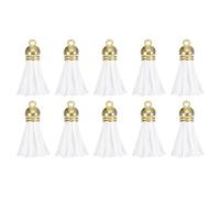 sourcing map 30Pcs 1.5 Inch Leather Tassels Keychain Charm with Gold Cap for Pendant Bracelet Jewelry Making DIY Craft Decoration, White
