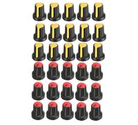 sourcing map 30Pcs 17x15mm Plastic Potentiometer Rotary Knob Yellow Red,for 6mm Diameter Shaft Guitar Volume Knob.