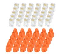 sourcing map 30pcs Cat6 RJ45 Pass Through Connectors, RJ45 Connector 8P8C Gold Plated Plugs with 30pcs Orange Strain Relief Boots for Solid or Stranded UTP Ethernet Cable, 1.1mm