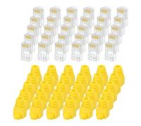 sourcing map 30pcs Cat6 RJ45 Pass Through Connectors, RJ45 Connector 8P8C Gold Plated Plugs with 30pcs Yellow Strain Relief Boots for Solid or Stranded UTP Ethernet Cable, 1.1mm