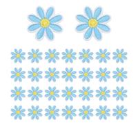 sourcing map 30Pcs Daisy Flower Iron-on Patch, 3cm Cute Sew Embroidery Applique Patches for Clothing Repair Backpack Shoes Decoration, Dark Blue