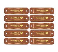 sourcing map 30pcs Handmade PU Leather Label Sew on Embossed Tag Embellishment 2.17" L for Jeans Bags Shoes Hat Brown Gold